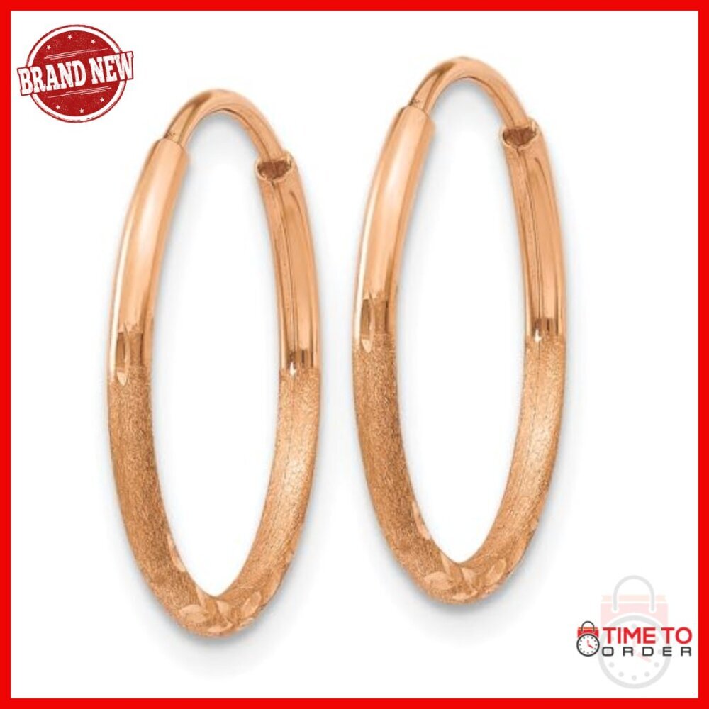 14k Gold 1.25mm Diamond-Cut Endless Hoop Earrings 15mm X 15mm View 2